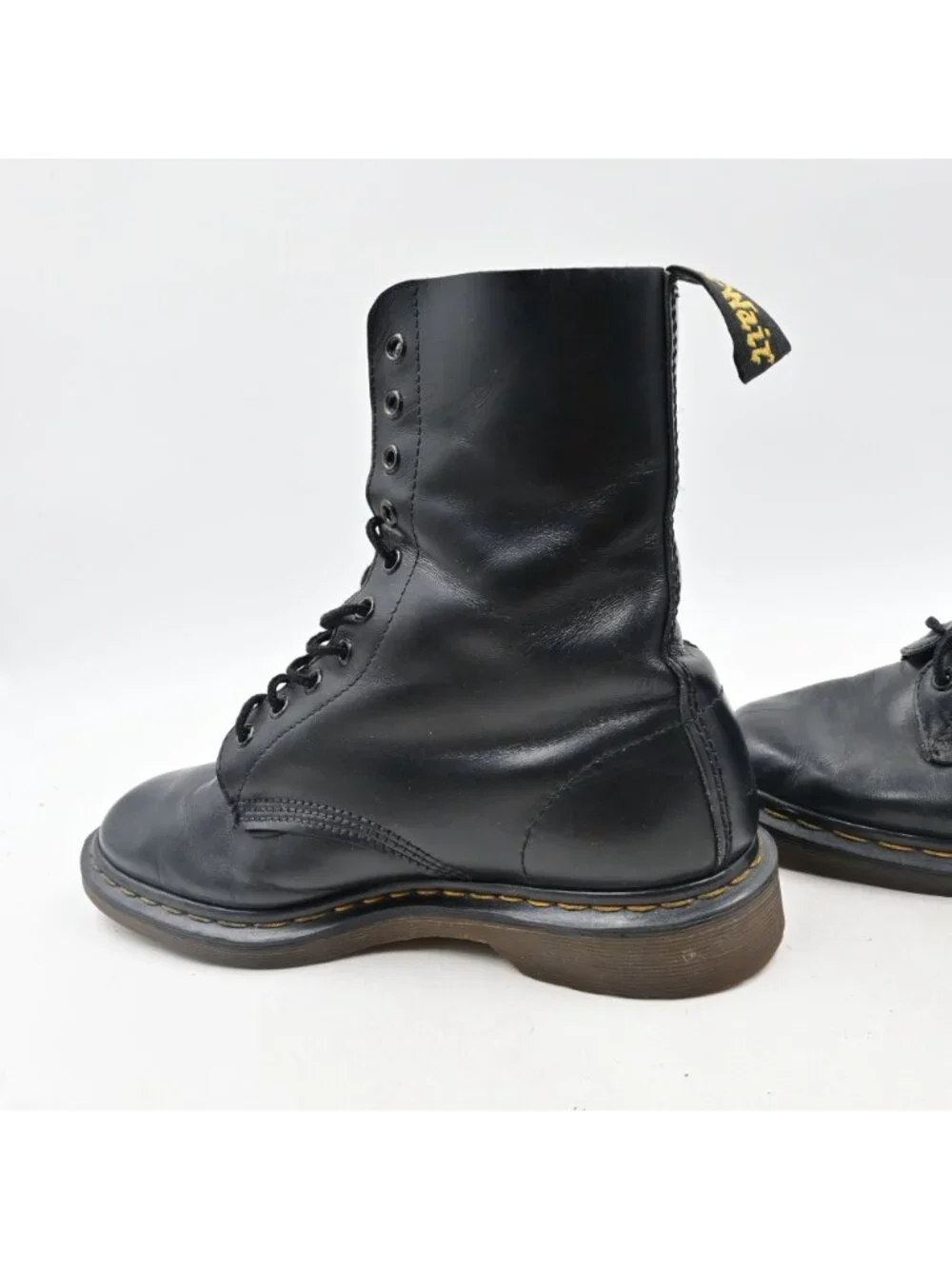 Dr. Martens 1490 Black Leather Combat Boots Size 8 Mid Calf Punk Gothic